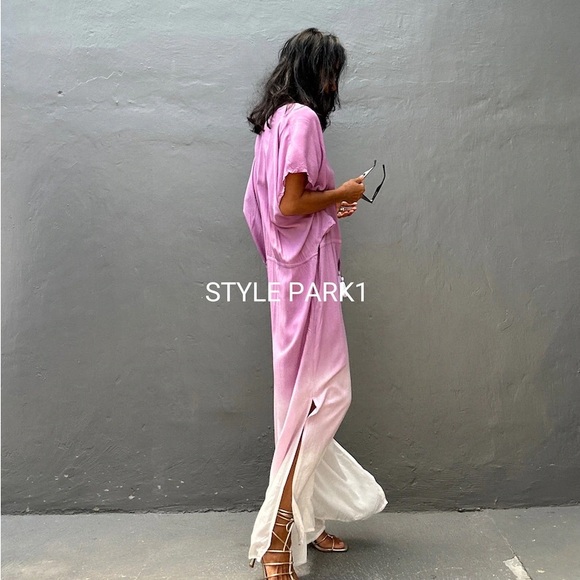 STYLE PARK MAXI KAFTAN DRESS - BNWT - ONE SIZE - PINK/CREAM OMBRE - Picture 2 of 11